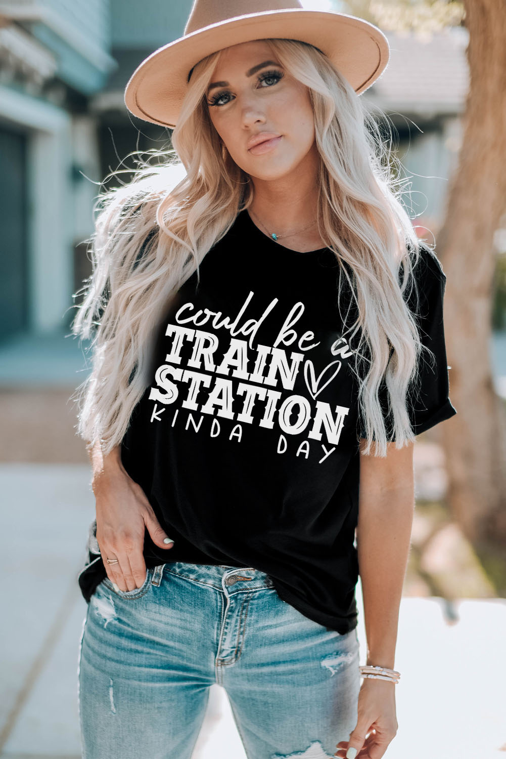 White American Woman Bull Skull Graphic T Shirt