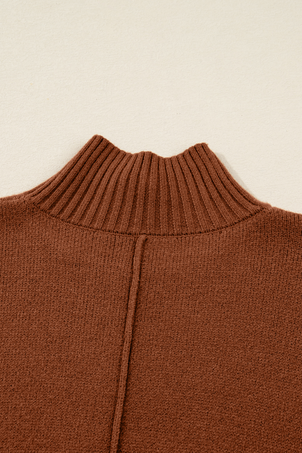 Fiery Red Ribbed High Neck Front Pockets Center Seam Shift Sweater Dress