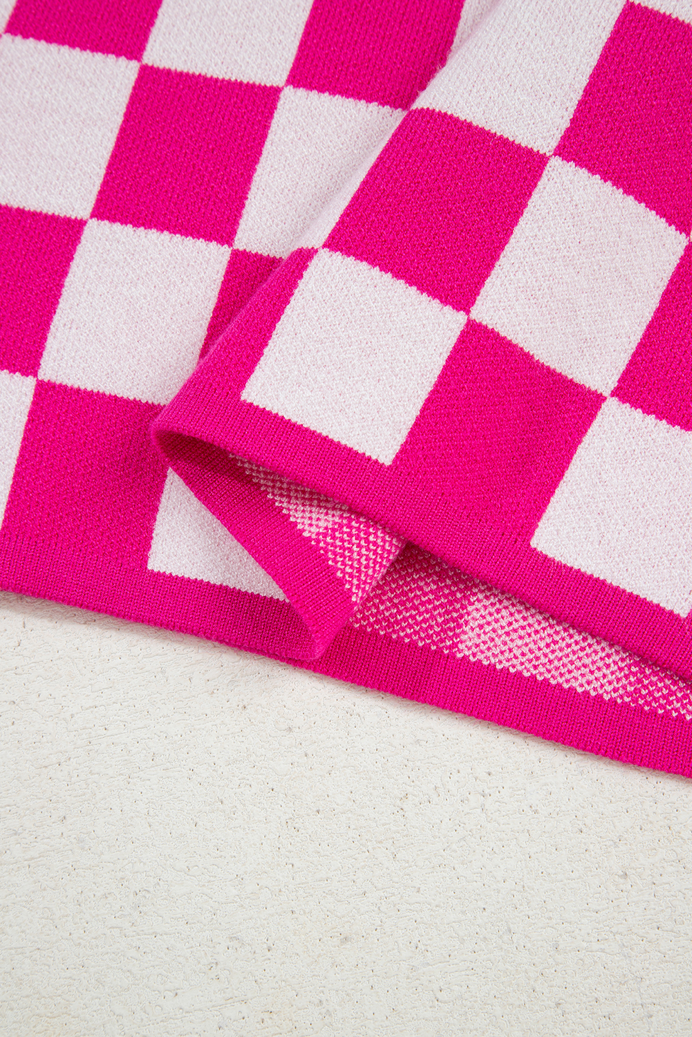 Rose Check Pattern Cap Sleeve Knitted Sweater