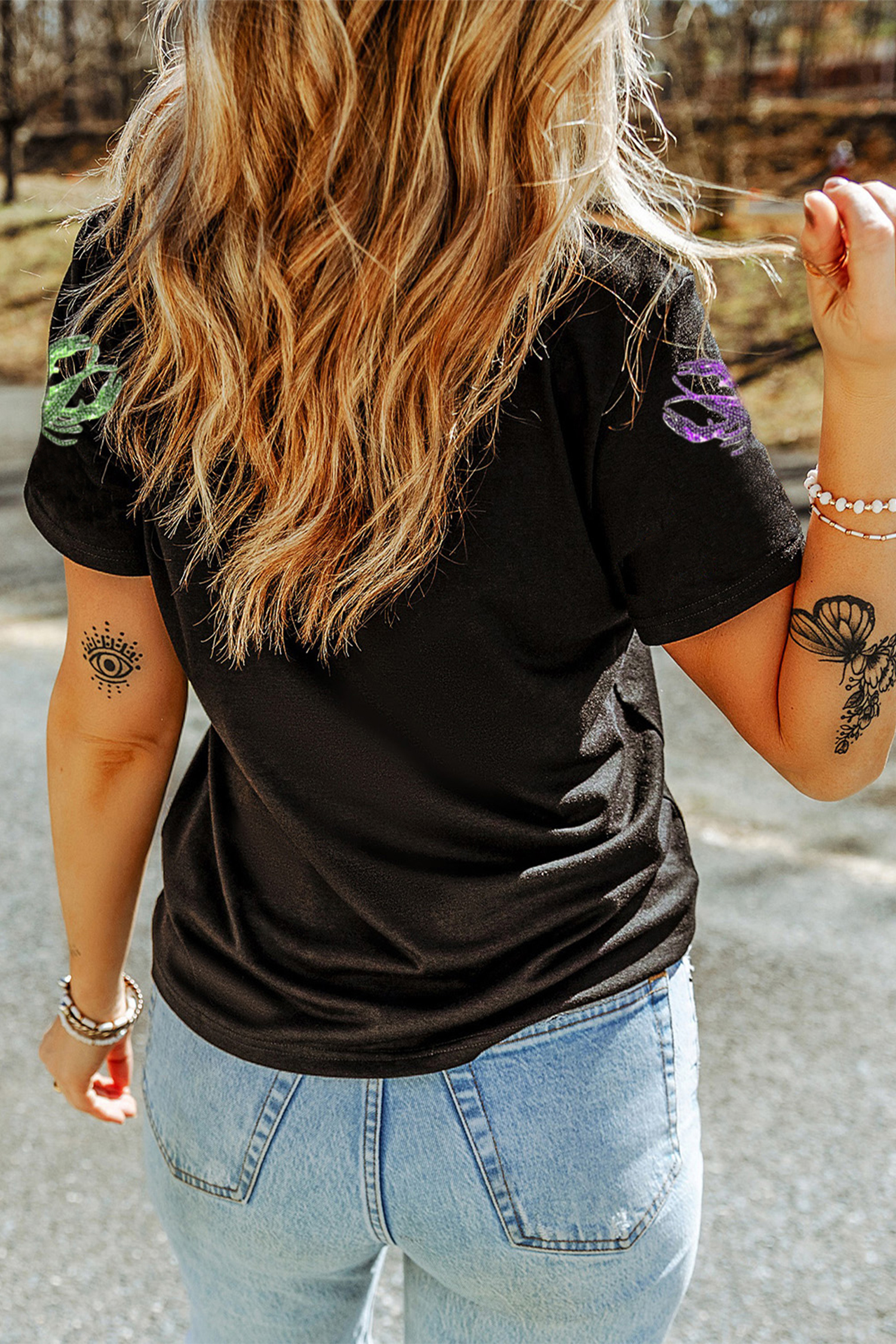 Black Lobster Patched Pattern Festive T Shirt