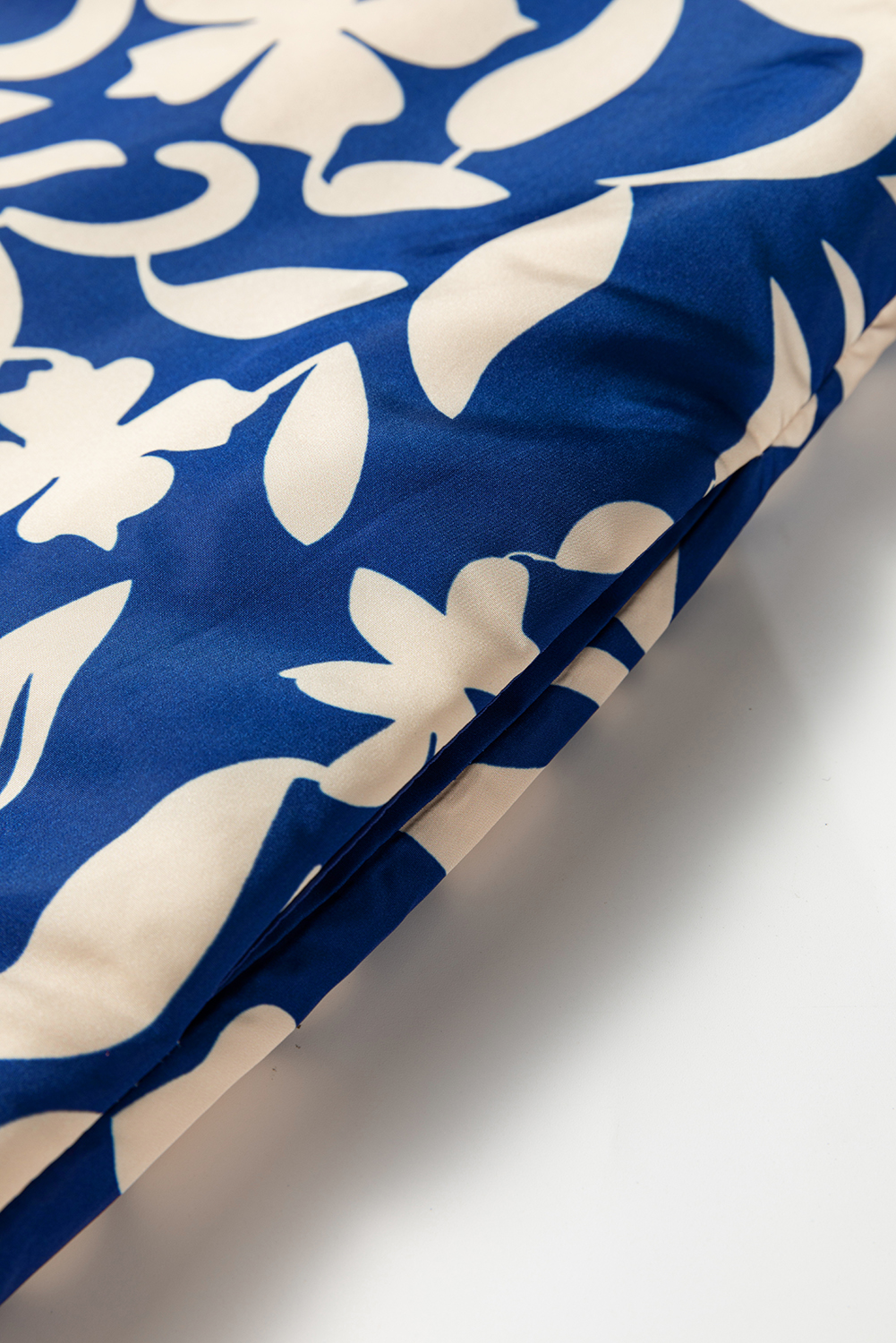 Blue Flower Print Open Front Buttoned Cuffs Elegant Jacket