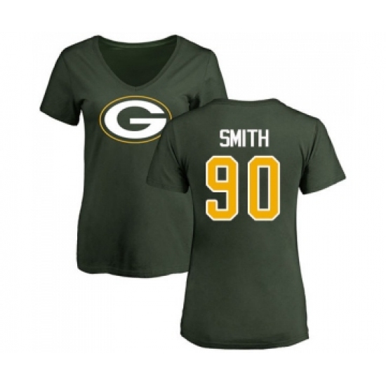 Football Women's Green Bay Packers #90 Za'Darius Smith Green Name & Number Logo T-Shirt