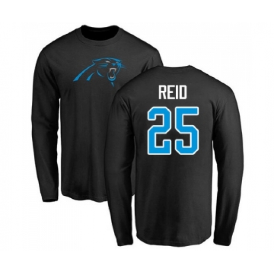 Football Carolina Panthers #25 Eric Reid Black Name & Number Logo Long Sleeve T-Shirt