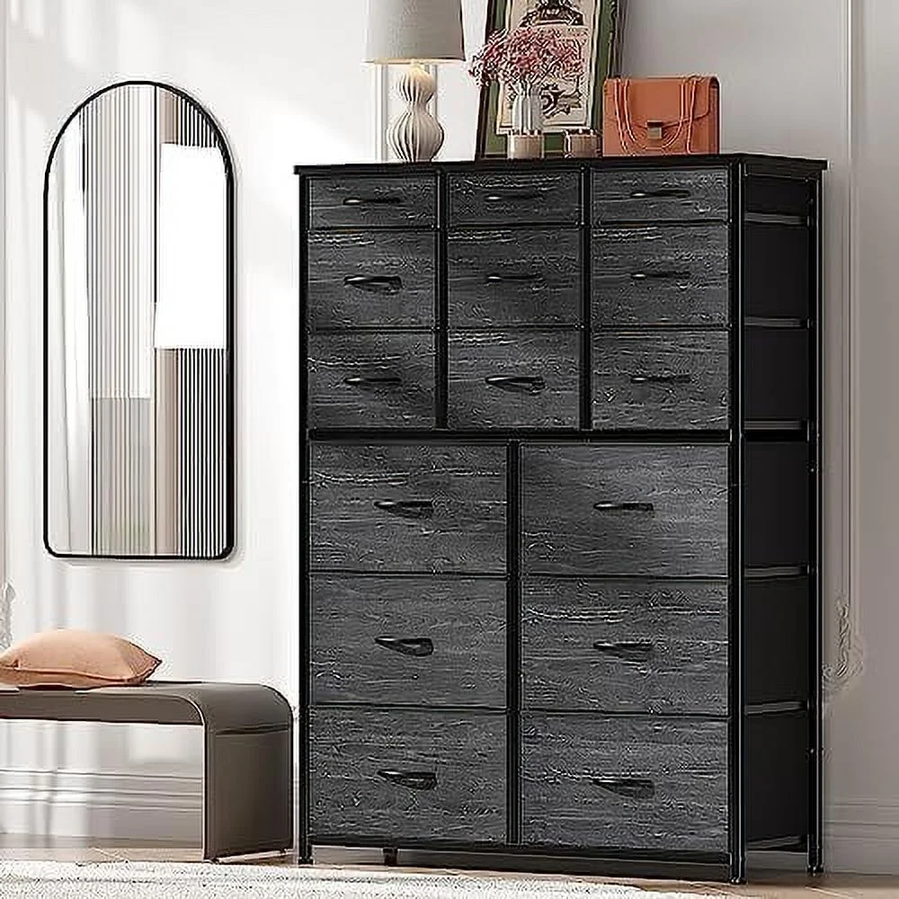 Dresser for Bedroom with 15 Drawers  Tall Dressers for Bedroom with Heavy Duty Wood and Metal  Large Bedroom Dressers & Chest of Drawers for Bedroom  Closets  Living Room  Black Wood - Curated Treasures Market