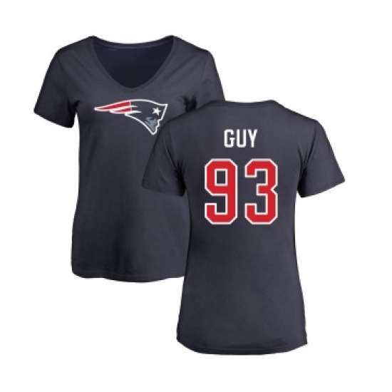 Football Women's New England Patriots #93 Lawrence Guy Navy Blue Name & Number Logo Slim Fit T-Shirt