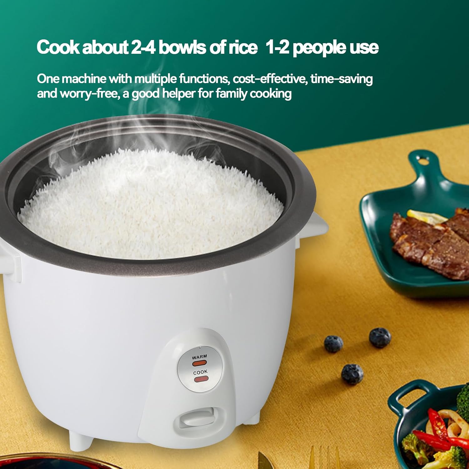 Mini Rice Cooker, Rice Cooker 2L, Small Removable Electric Rice Cooker for 3-4 people, Rice Cooker for White Rice, Brown Rice, Stew, Ramen, Porridge, Hot Pot, White