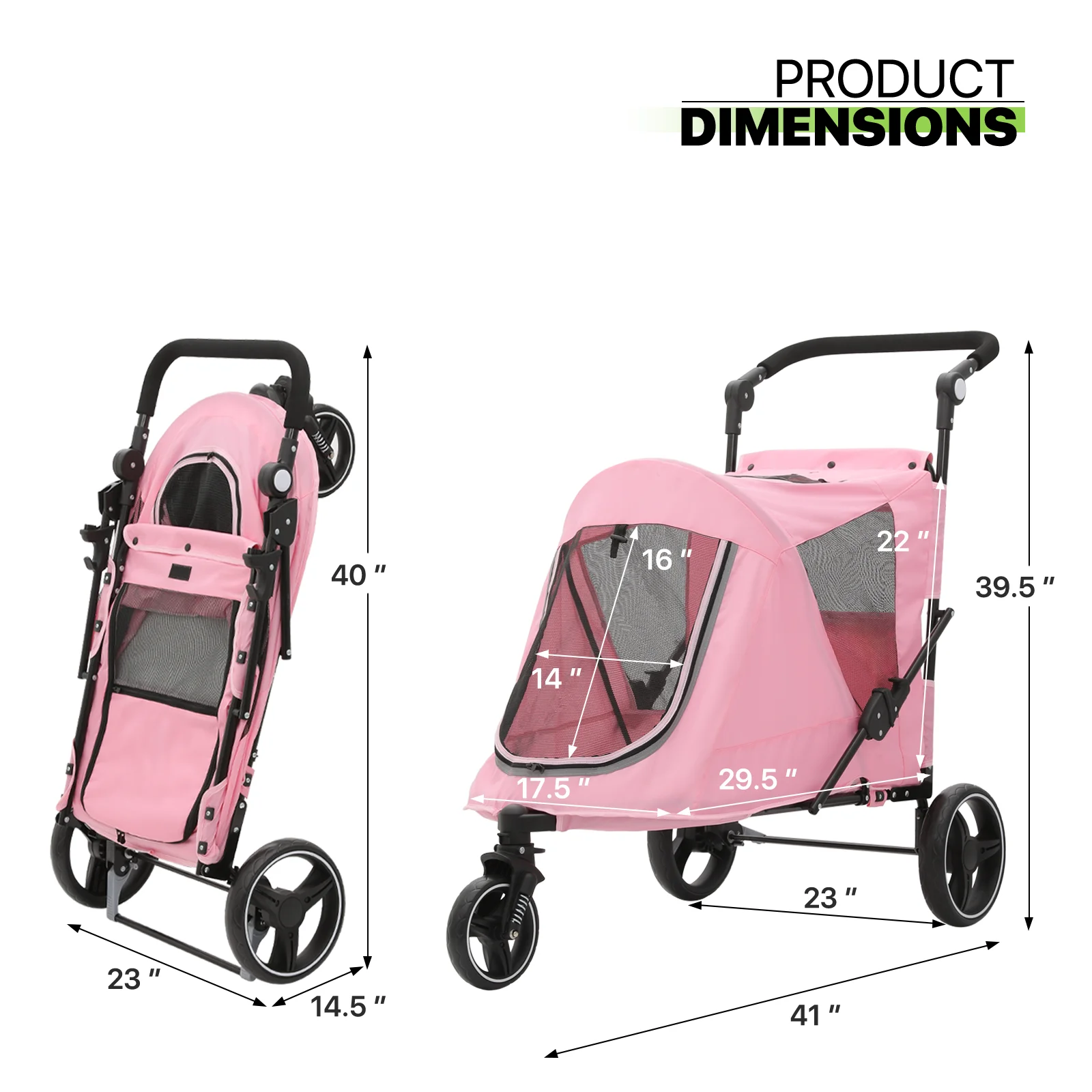Magshion 3 Wheel Dog Stroller, Pet Stroller for Small Medium Dogs & Cats (Pink) - Curated Treasures Market