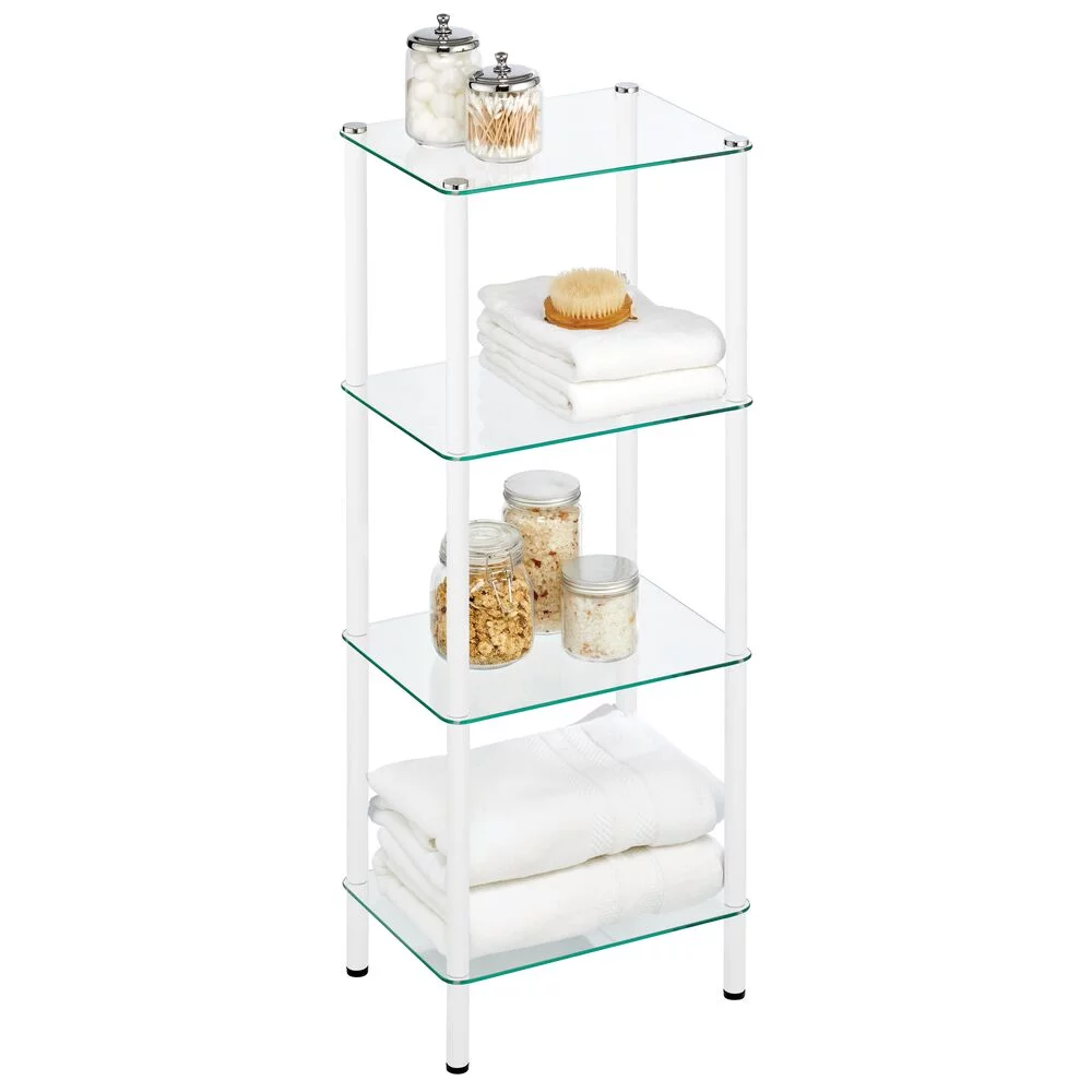 mDesign 4-Tier Glass/Metal Standing Shelf Organizer Display Unit, White/Clear - Curated Treasures Market