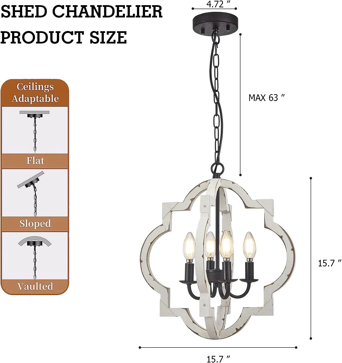 FJU Chandeliers with 4 Lights Dining Room Ceiling Light Fixture Over Table Black and White Ceiling Pendant Lights Kitchen Island for entryway Bedroom Farmhouse Living Room Hallway