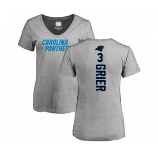 Football Women's Carolina Panthers #3 Will Grier Ash Backer V-Neck T-Shirt