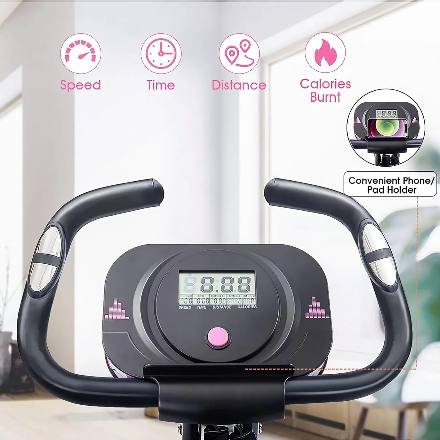 HLAiLL Foldable Exercise Bike for Home Stationary Magnetic Indoor Cycling Maximum Weight 300 lbs with 10-Level Adjustable Resistance, Arm Bands and Backrest