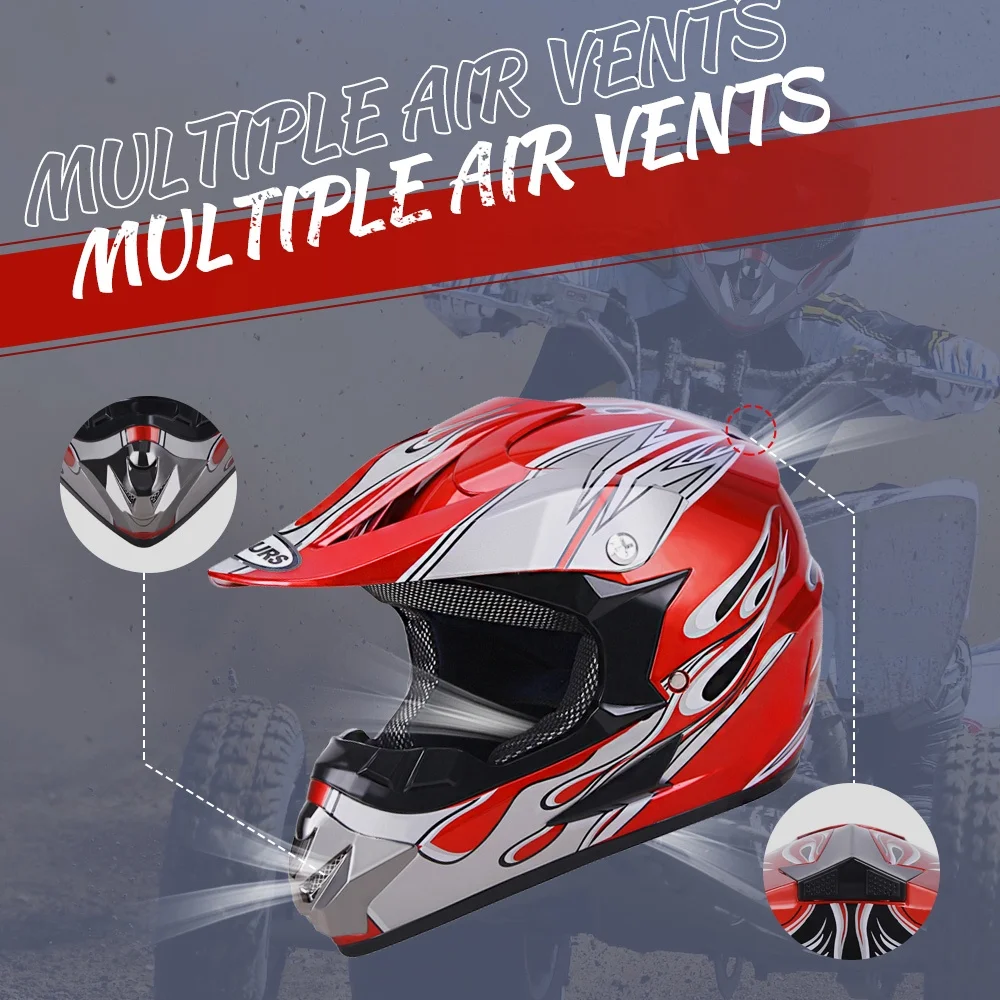 Oumurs DOT Motocross Motorcycle Helmet Open Face Off-road Dirt Bike ATV Helmet Unisex Adult Black M L XL XXL - Curated Treasures Market