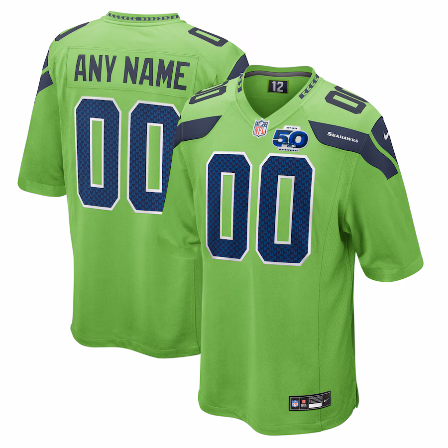 Men's Seattle Seahawks Nike Neon Green 50th Season Alternate Custom Game Jersey