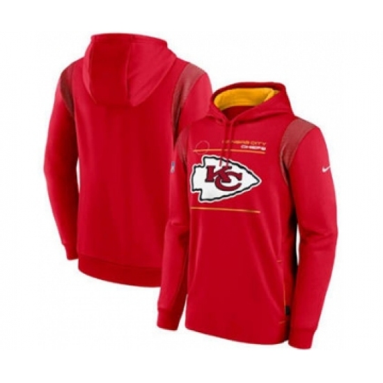 Men's Kansas City Chiefs 2021 Red Sideline Logo Performance Pullover Hoodie