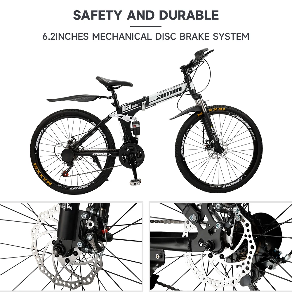 ARTUDATECH Full Suspension Mens Mountain Bike, Shimano 21 Speed, 26 Inch Wheel, Dual Disc Brake Bike for Men Womens Adult Bicycle