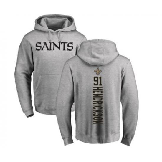 Football New Orleans Saints #91 Trey Hendrickson Ash Backer Pullover Hoodie