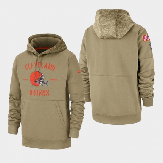 Men's Cleveland Browns Tan 2019 Salute to Service Sideline Therma Pullover Hoodie