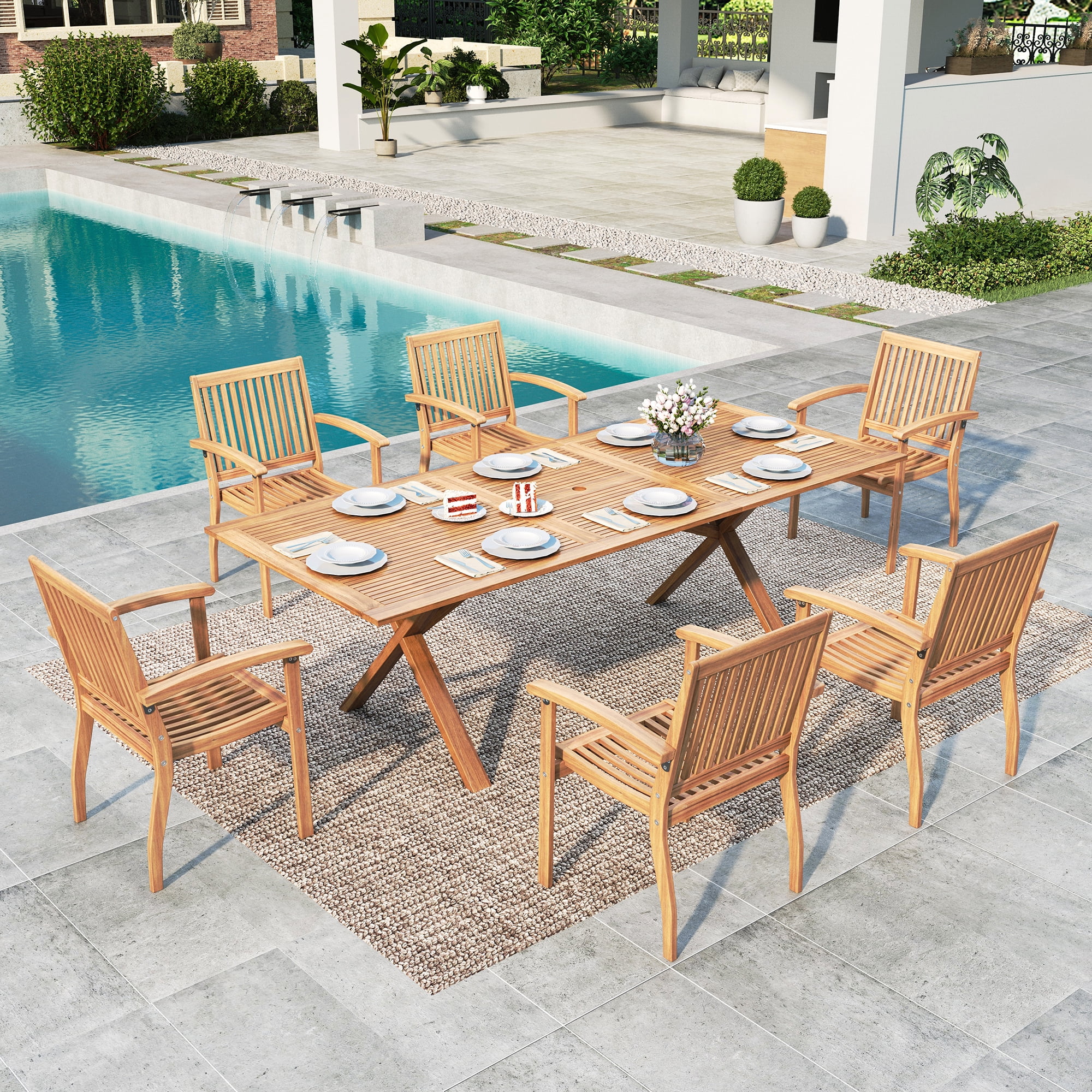 Summit Living 4-Piece Acacia Wood Patio Dining Chairs, Outdoor Oil Finished Natural Teak Wooden Armchairs - Curated Treasures Market
