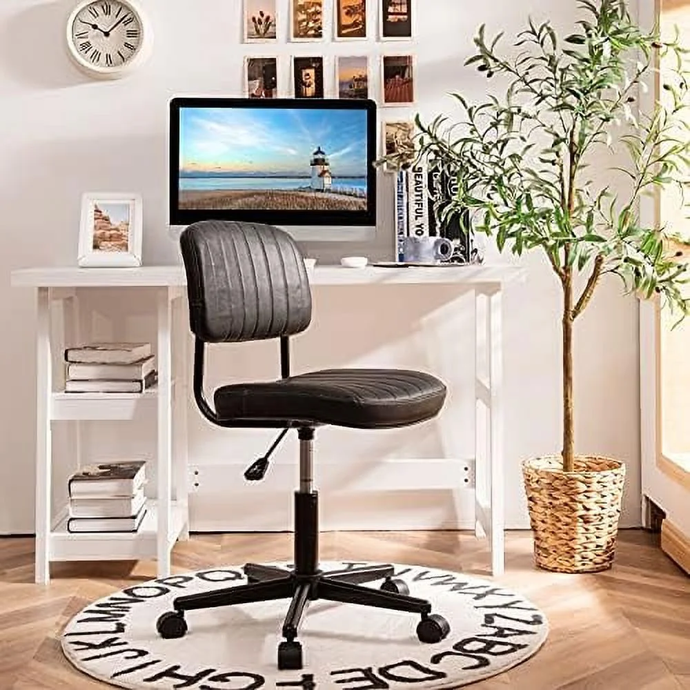 ZFGSUIJN Leather Office Chair  Armless Low-Back Computer Desk Chair  Retro Swivel Rolling Task Chair Height Adjustable PU Leisure Office Chair for  Teens Adults (2  Black) - Curated Treasures Market
