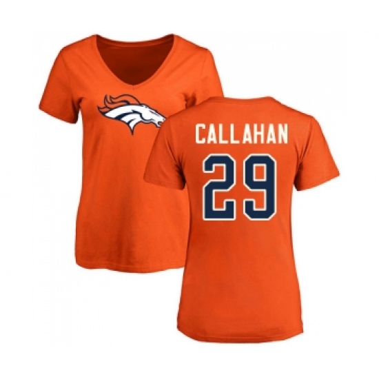 Football Women's Denver Broncos #29 Bryce Callahan Orange Name & Number Logo T-Shirt