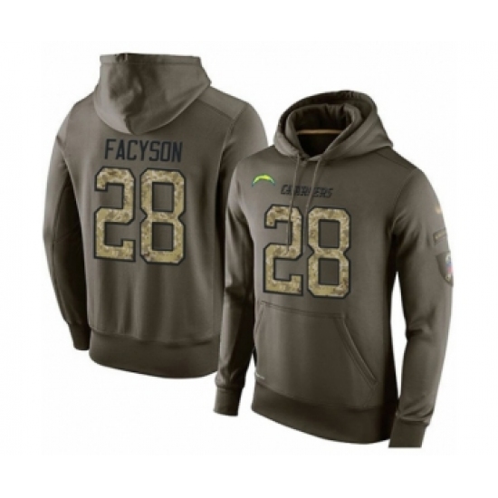 Football Los Angeles Chargers #28 Brandon Facyson Green Salute To Service Men's Pullover Hoodie