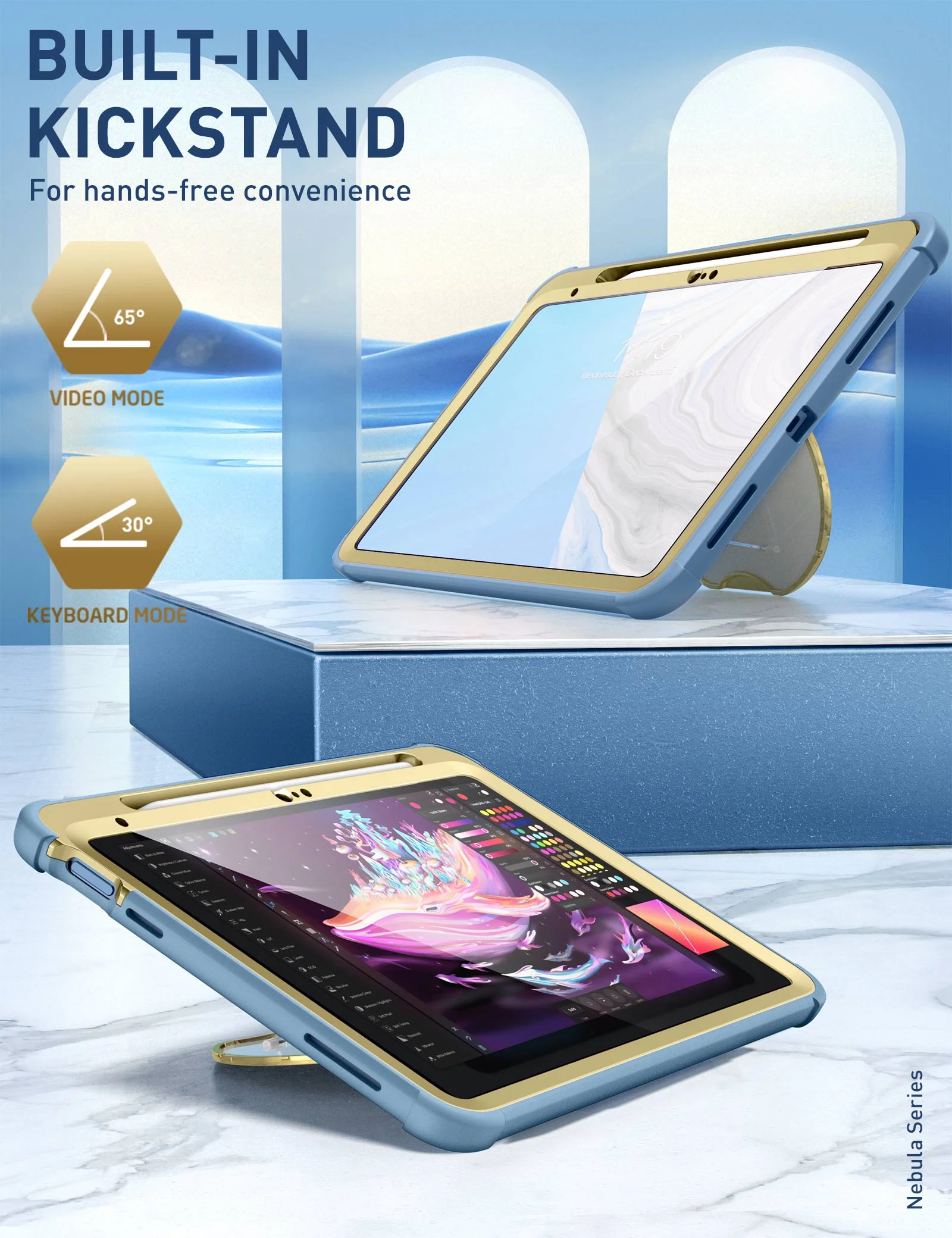 i-Blason Cosmo Series for iPad 10th Generation Case (2022), iPad 10.9 Inch Case with Screen Protector/ Pencil Holder/ Kickstand, Full Body Protective iPad Case with Matte Hard Back (Coast/Blue) - Curated Treasures Market