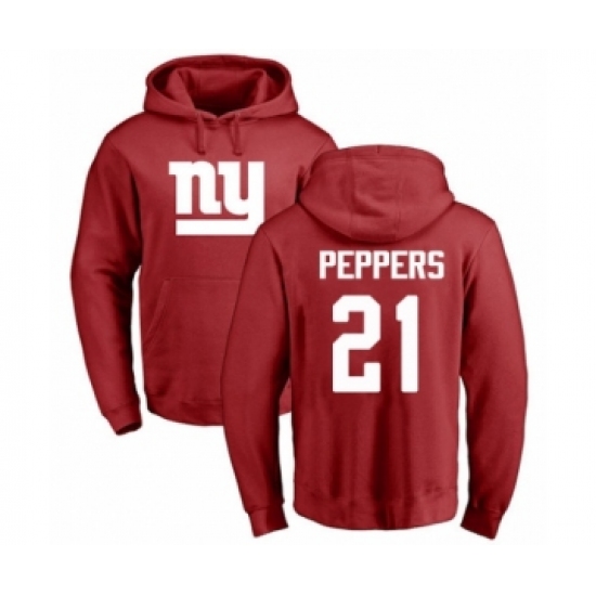 Football New York Giants #21 Jabrill Peppers Red Name & Number Logo Pullover Hoodie