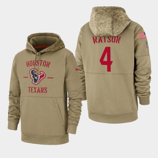 Men's Houston Texans #4 Deshaun Watson 2019 Salute to Service Sideline Therma Pullover Hoodie - Tan