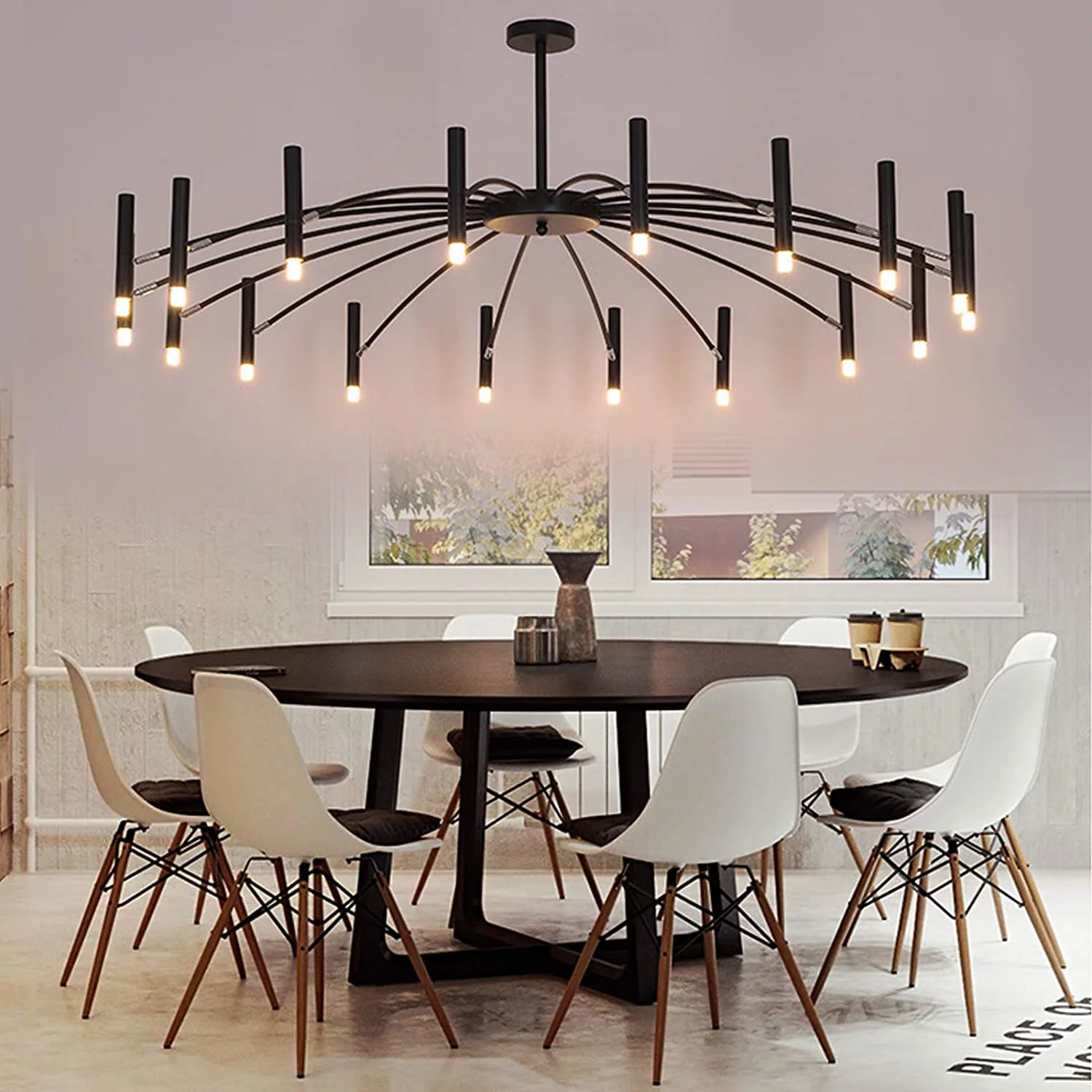 Modern Black Metal Branch Chandelier 18 Lights Retro Metal Pendant Light Nordic Ceiling Lamp Fixtures for Dining Room Kitchen Living Room Bedroom