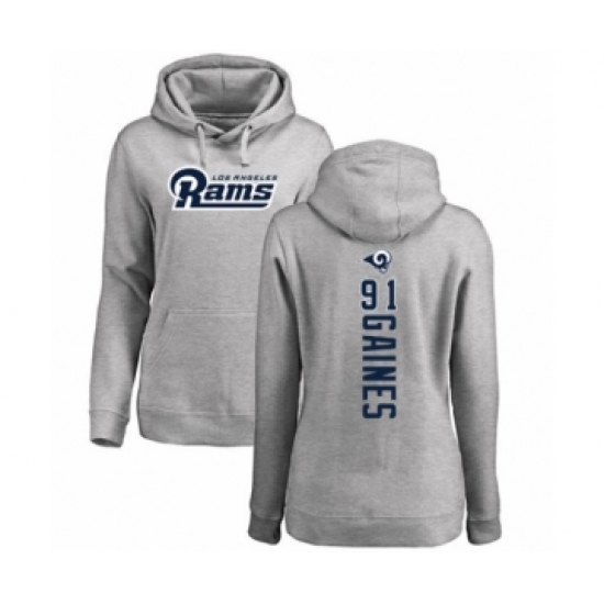 Football Women's Los Angeles Rams #91 Greg Gaines Ash Backer Pullover Hoodie