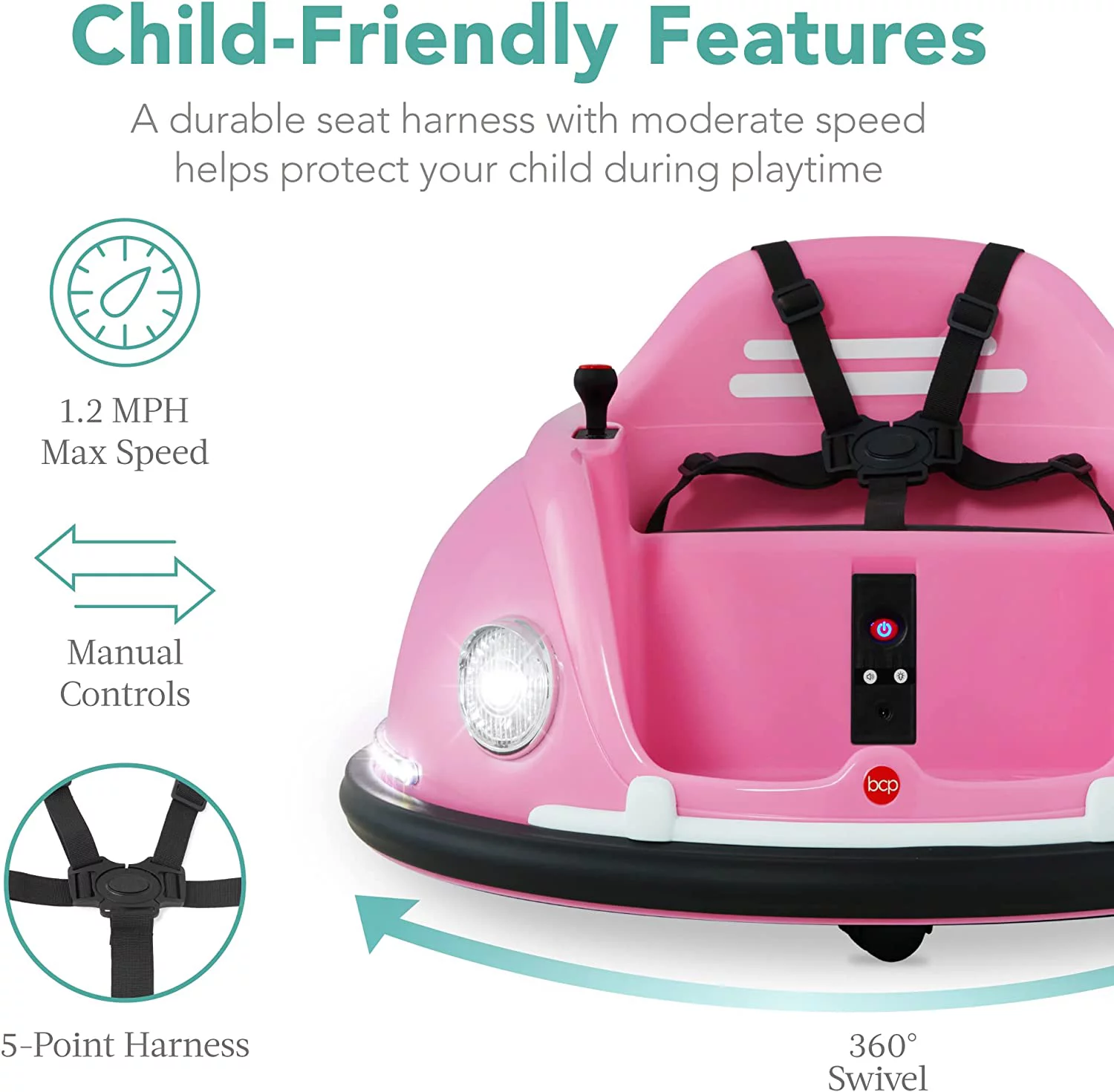 6V Electric Kids Ride On Bumper Car, 1.5 - 6 Years Old, Parent Remote Control, 360 Degree Spin, Lights, Sounds - Pink - Curated Treasures Market