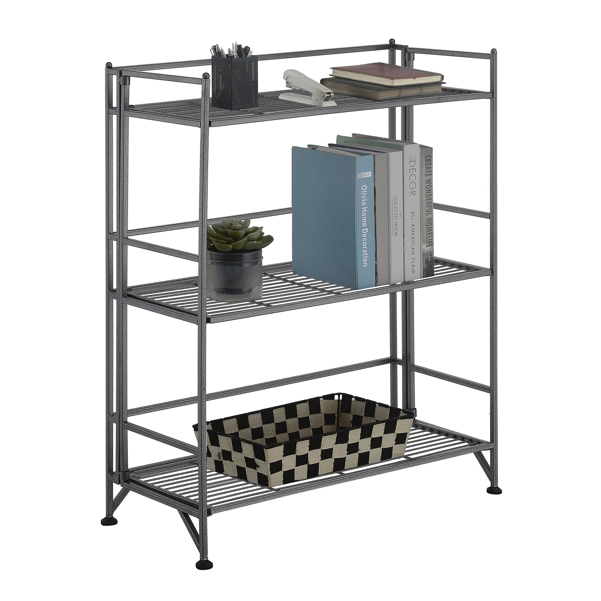 Convenience Concepts Xtra Storage 3 Tier Wide Folding Metal Shelf, Speckled Gray - Curated Treasures Market