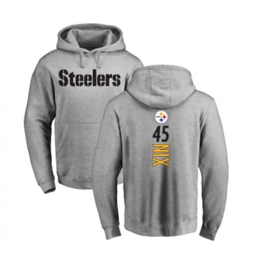 Football Pittsburgh Steelers #45 Roosevelt Nix Ash Backer Pullover Hoodie