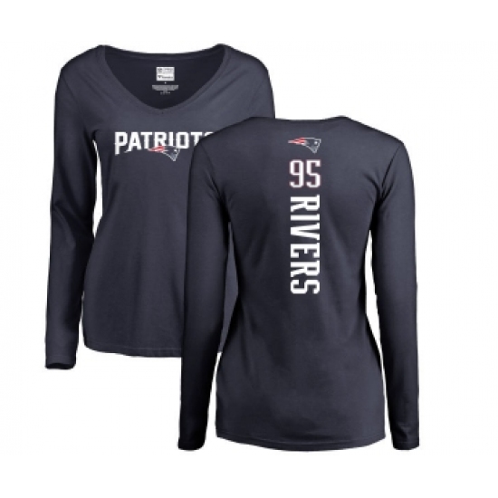 Football Women's New England Patriots #95 Derek Rivers Navy Blue Backer Slim Fit Long Sleeve T-Shirt