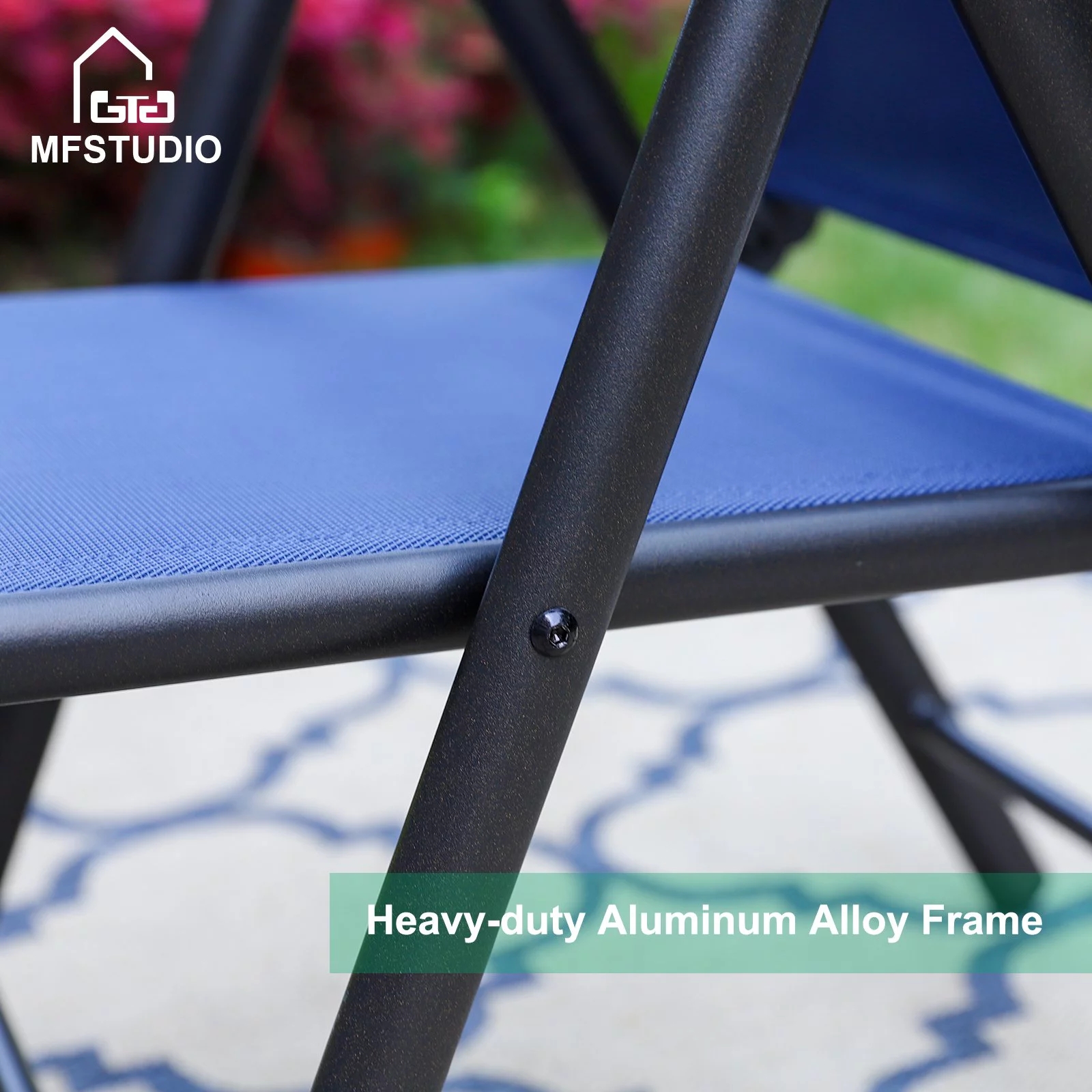 MF Studio 7-Piece Patio Dining Set with Rectangle Table&Textilene Folding Chairs for 6 Persons, Blue - Curated Treasures Market