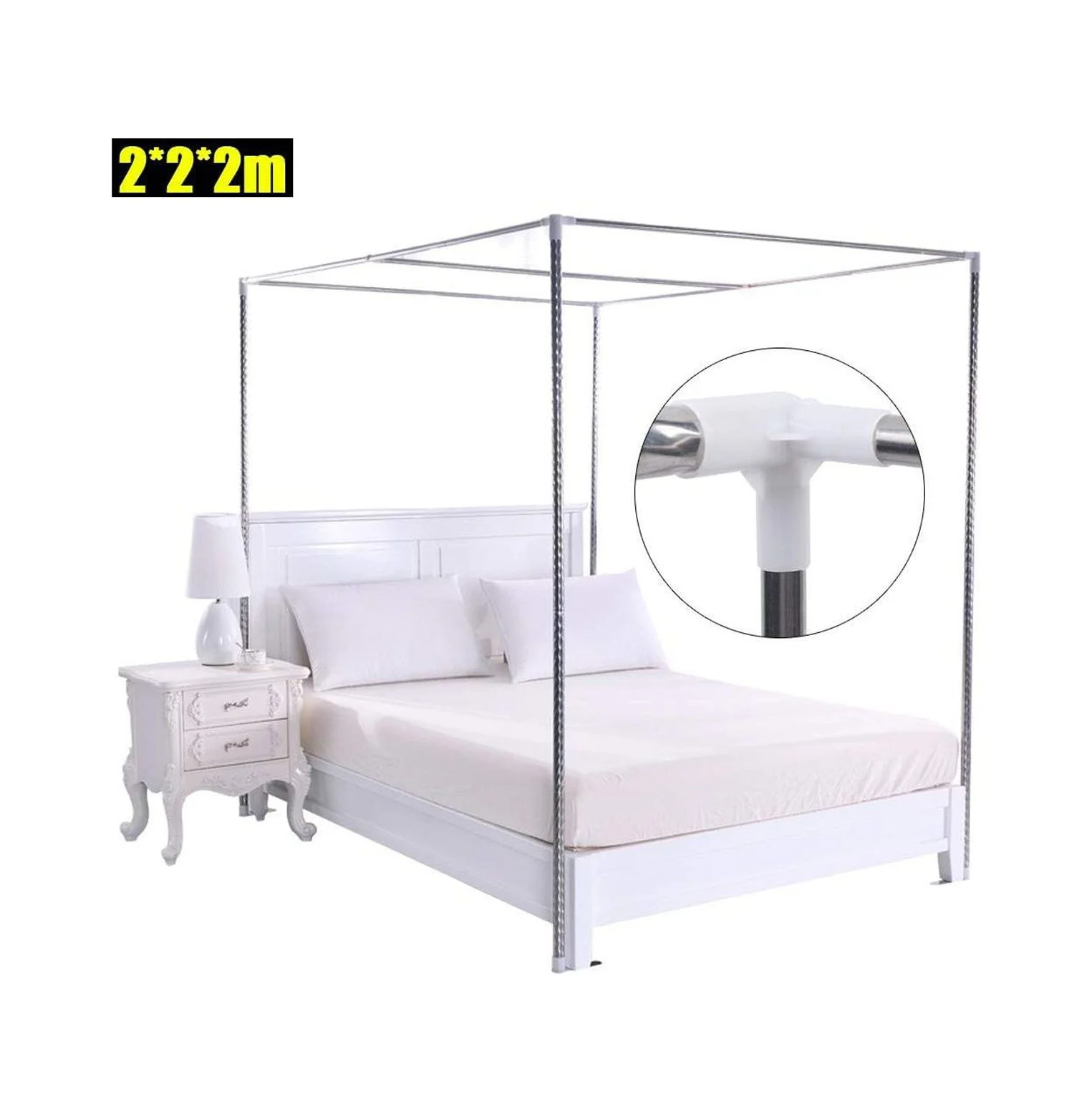 CintBllTer Canopy Bed Frame 4 Corners Stainless Steel Bed Mosquito Net Frame Bracket Fit / XL/Full/Queen/King/California King Size 2x2x2m