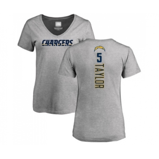 Football Women's Los Angeles Chargers #5 Tyrod Taylor Ash Backer T-Shirt