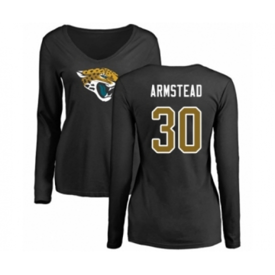 Football Women's Jacksonville Jaguars #30 Ryquell Armstead Black Name & Number Logo Slim Fit Long Sleeve T-Shirt