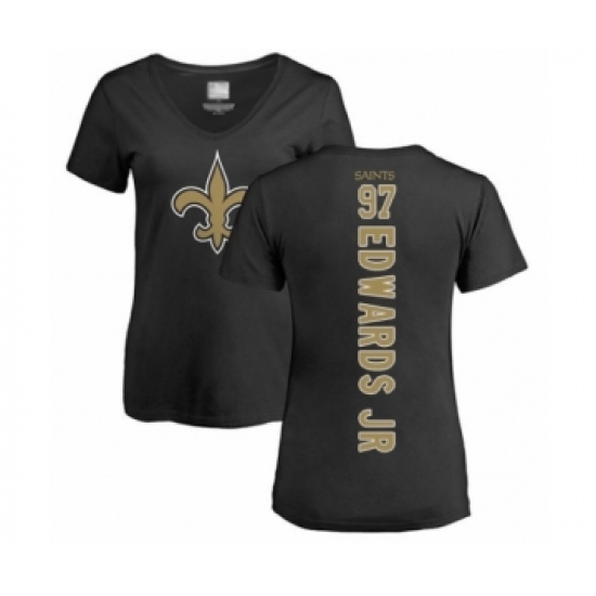Football Women's New Orleans Saints #97 Mario Edwards Jr Black Backer Slim Fit T-Shirt