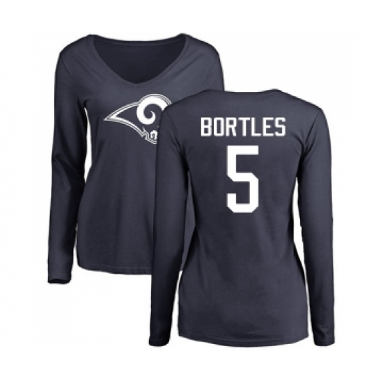 Football Women's Los Angeles Rams #5 Blake Bortles Navy Blue Name & Number Logo Slim Fit Long Sleeve T-Shirt