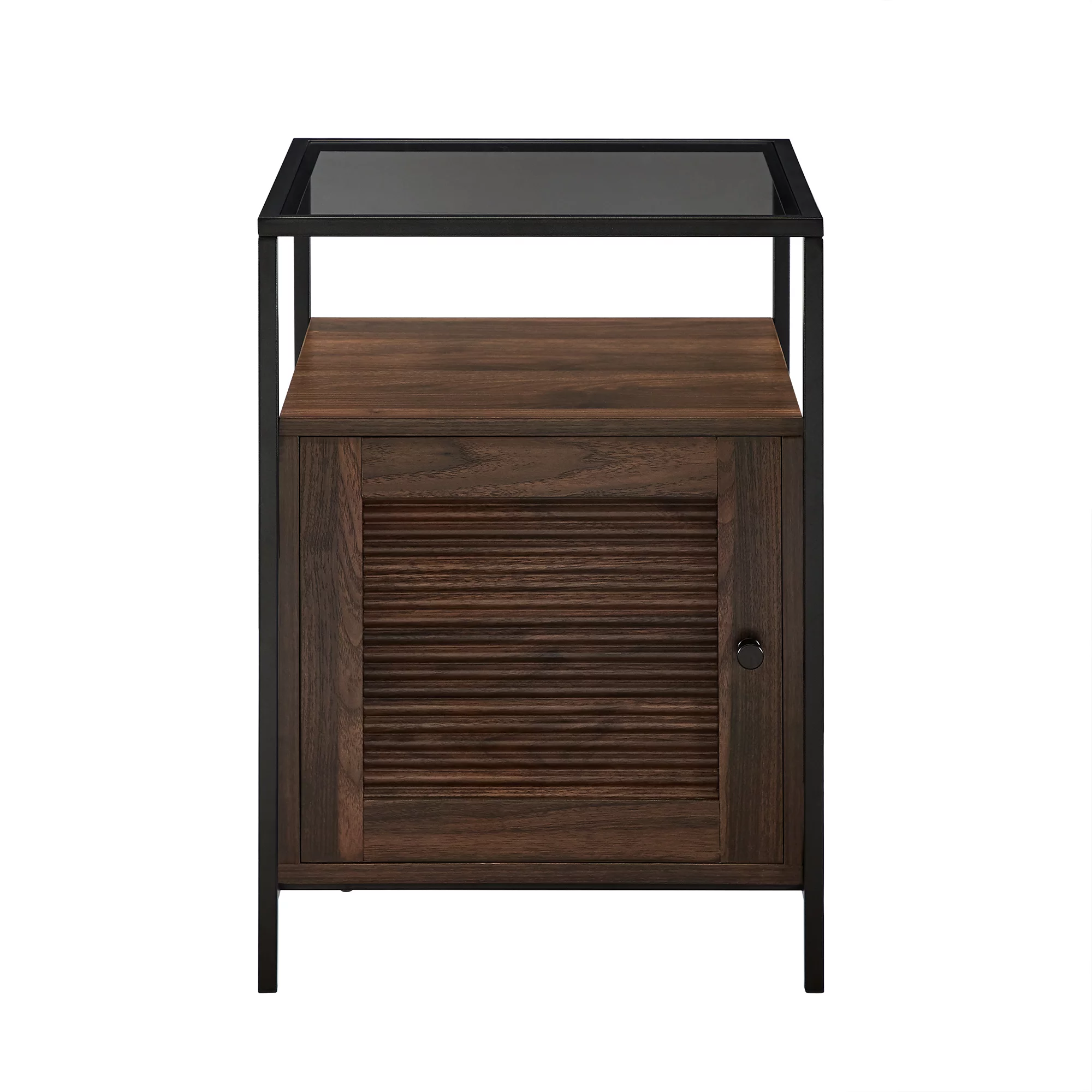 Burke Modern Glass Top Fluted Door Dark Walnut End Table by Manor Park - Curated Treasures Market