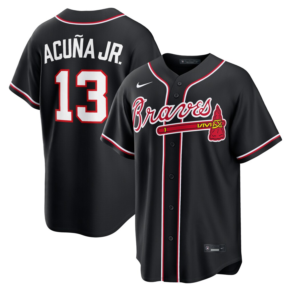 Men's Atlanta Braves Ronald Acuña Jr. Nike Fashion Replica Black Out Jersey