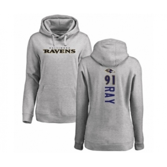 Football Women's Baltimore Ravens #91 Shane Ray Ash Backer Pullover Hoodie