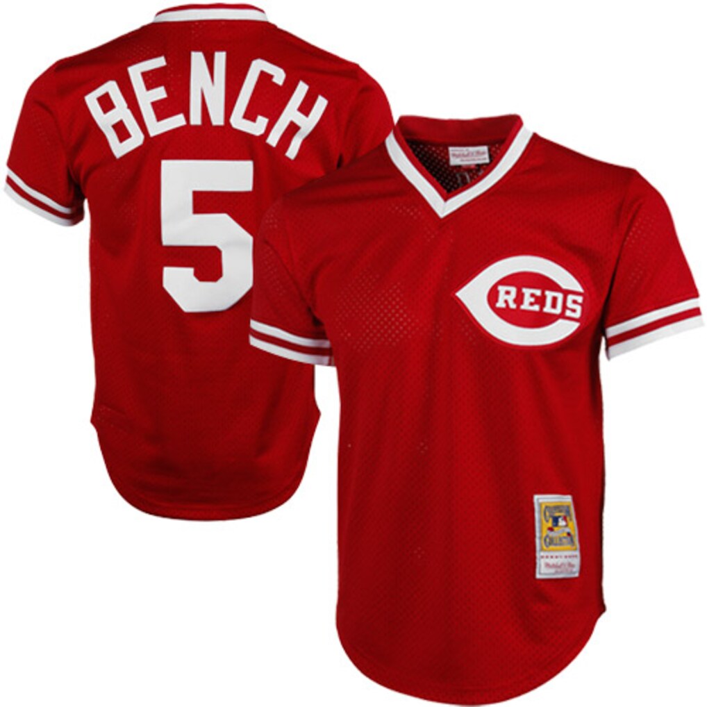 Men's Cincinnati Reds Johnny Bench Mitchell & Ness Scarlet Authentic Batting Practice Jersey