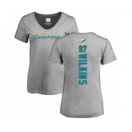 Football Women's Miami Dolphins #97 Christian Wilkins Ash Backer T-Shirt