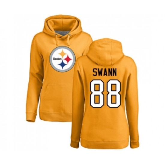 Football Women's Pittsburgh Steelers #88 Lynn Swann Gold Name & Number Logo Pullover Hoodie