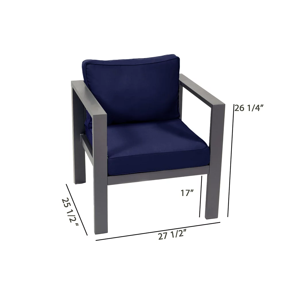 Tortuga Outdoor Lakeview Aluminum Chair Set with 2 Chairs & 2 Ottomans, Navy Fabric - Curated Treasures Market