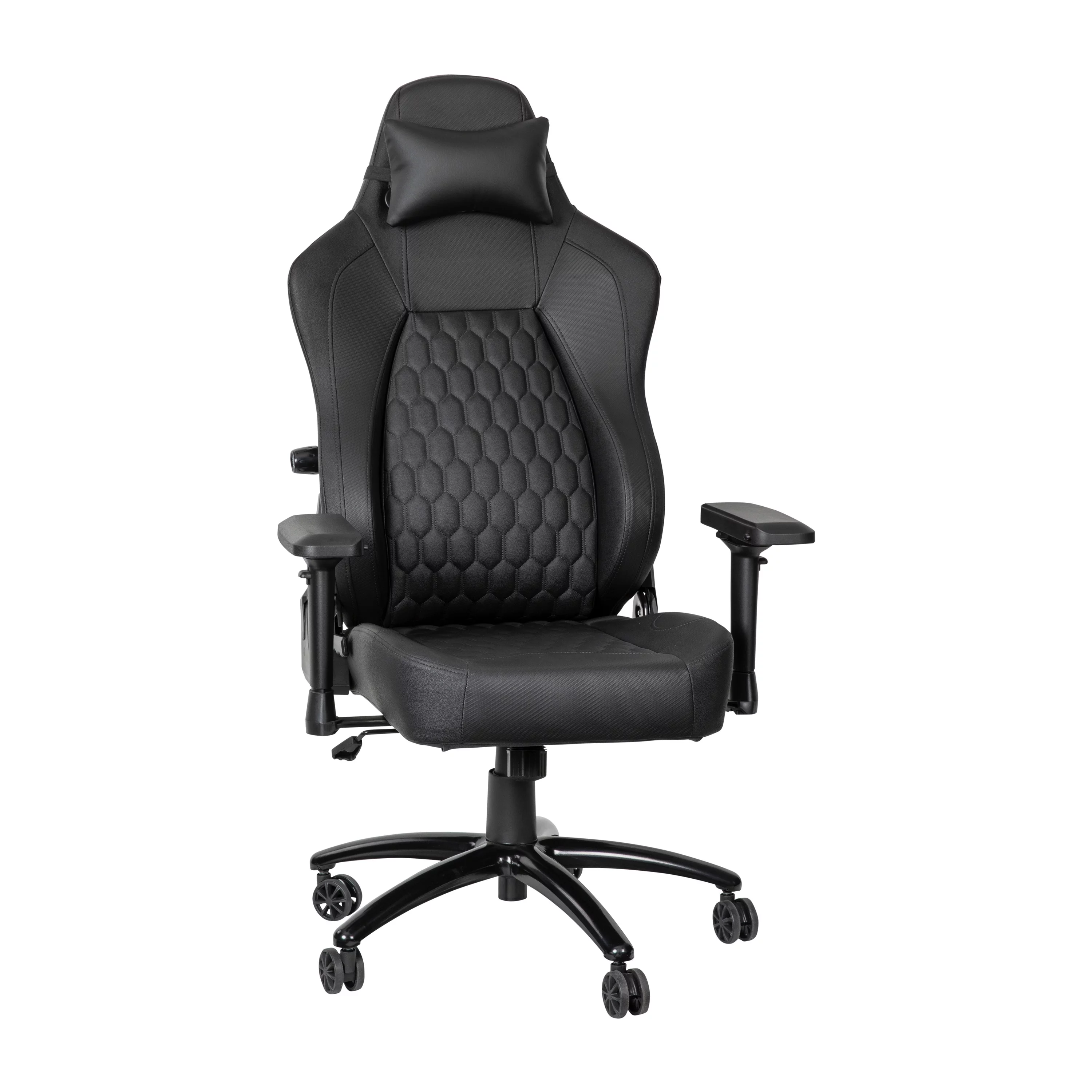 BizChair Ergonomic High Back Adjustable Gaming Chair with 4D Armrests, Headrest Pillow, and Adjustable Lumbar Support, Black with Black Stitching - Curated Treasures Market