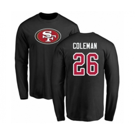 Football San Francisco 49ers #26 Tevin Coleman Black Name & Number Logo Long Sleeve T-Shir
