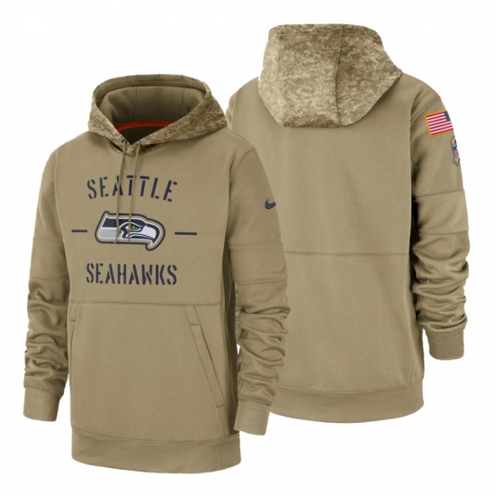 Men's Seattle Seahawks 2019 Salute to Service Tan Sideline Therma Pullover Hoodie